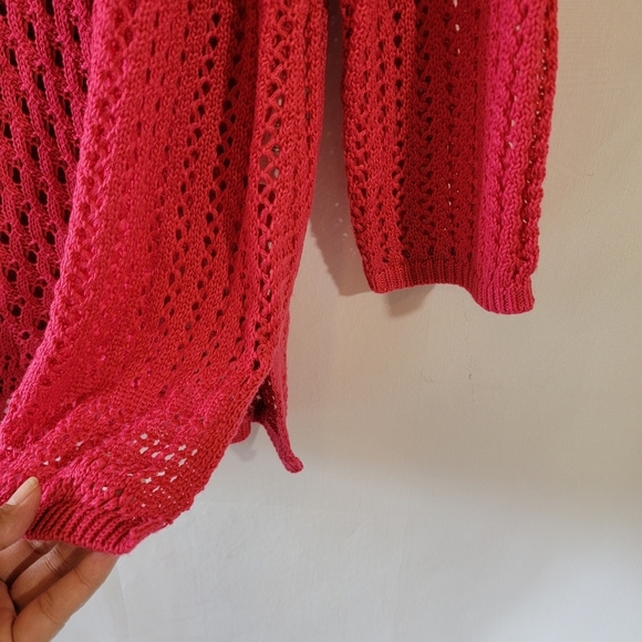 CHICO'S Crochet Detail Jamie Pullover Top Sz 3/L in Raspberry Cottagecore Fairy - Picture 8 of 12
